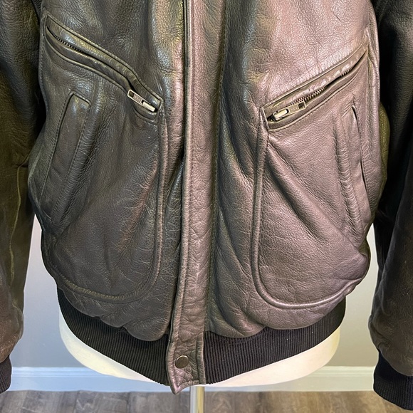 Chevignon Paris Vintage Black Thick Leather Bomber Aviator Coat - Picture 12 of 17